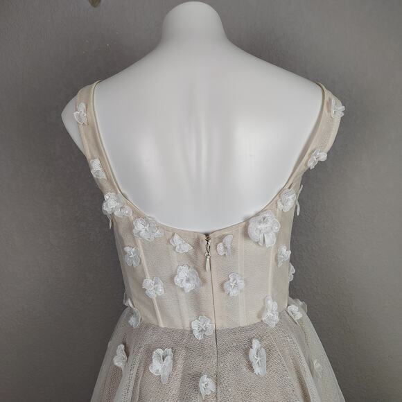 By Watters Jive 3D Floral Tulle Corset Ivory-Nude Mini Dress Size 8 - Picture 12 of 16